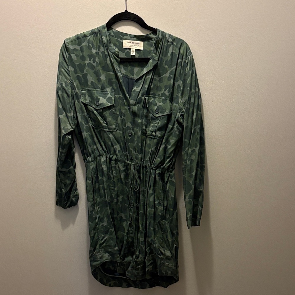 Cloth & Stone Green Camouflage Shirt Dress